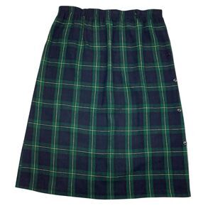 Vintage Wool Midi Skirt Green Black Plaid Scotland Celtic Size 16 Elastic Waist